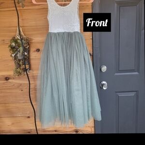 White Lace & Sage Green Tulle Flower Girl Desss